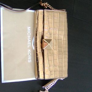 Michael Kors Clutch Embossed Leather Purse (Gold)